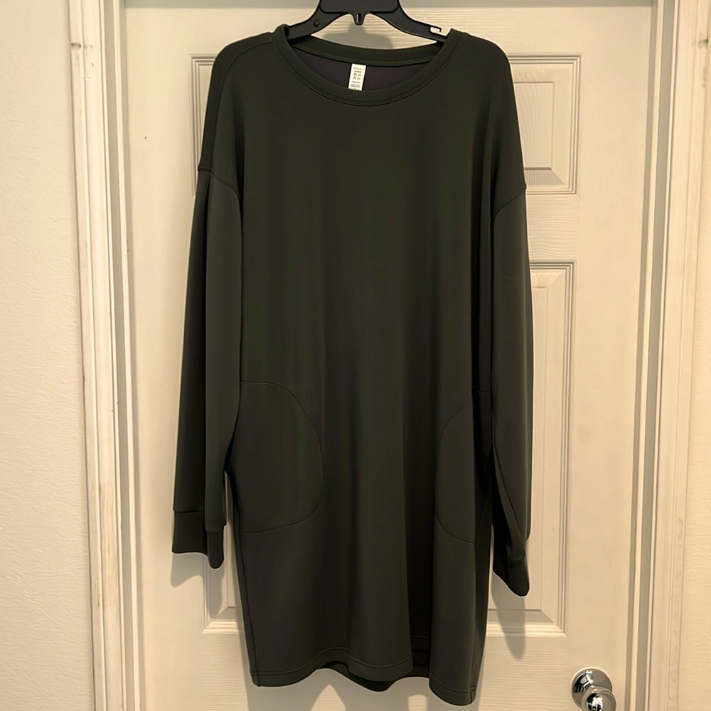 SPANX CREW NECK DRESS•DARK GREEN/PALM COLOR•2X•